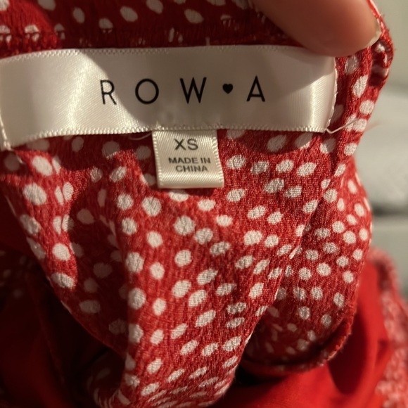 Row A Red Polka Dot Slit Midi Slip Sun Dress Small Knee Length Spaghetti Strap - Picture 6 of 14